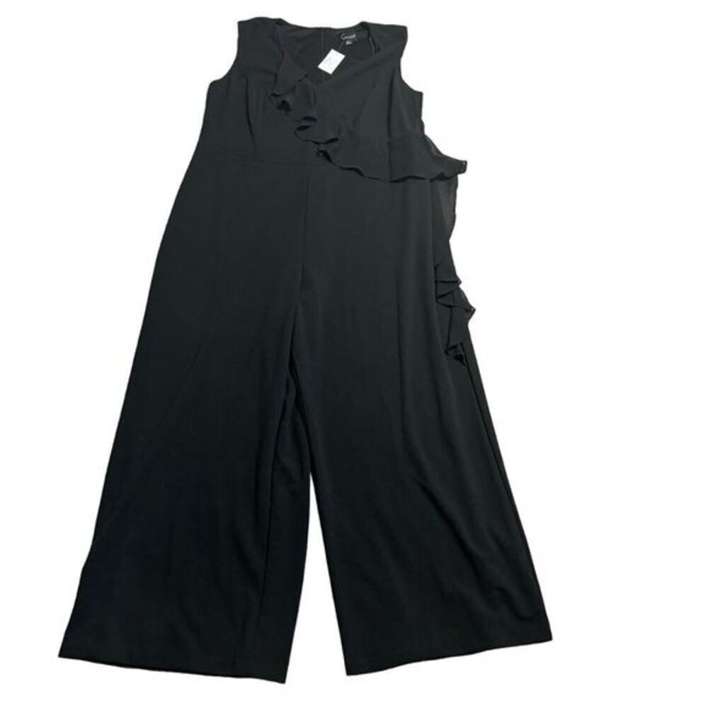 Connected Apparel Black Ruffle Wide Leg Jumpsuit Elegant Wear 20W